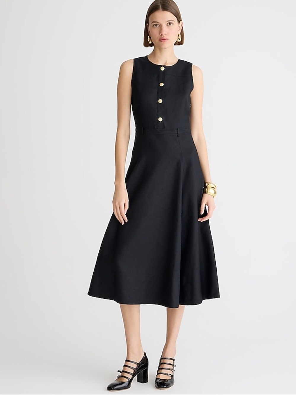 J. Crew Sleeveless Midi Dress with Gold-Tone Buttons Linen Blend Old Money Sz 4